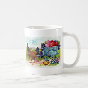 Caneca De Café Galinha puxando cartão postal vintage da Páscoa