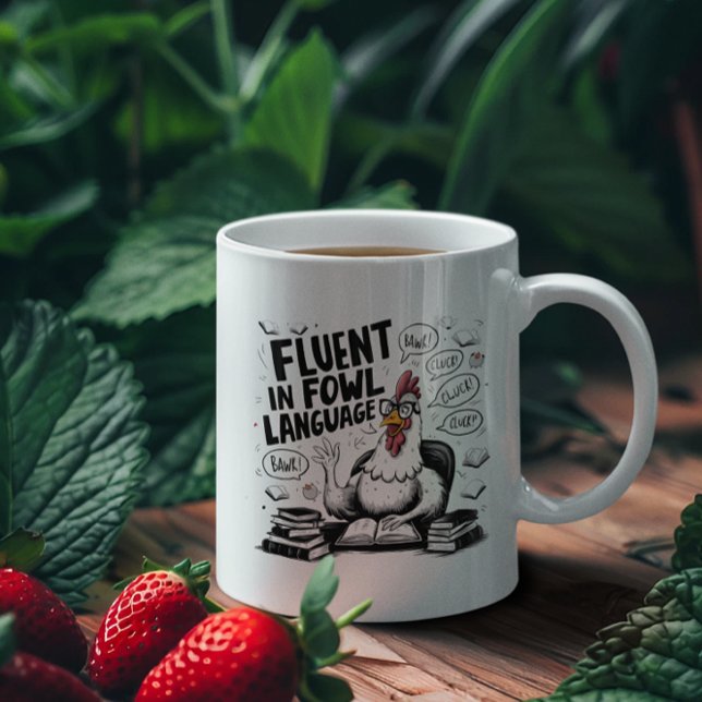 Caneca De Café Galinha que fala fluente em língua voada (Criador carregado)