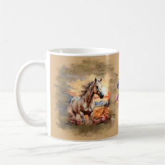 Caneca De Café Galloping Horse Sunset Wildflower Tan