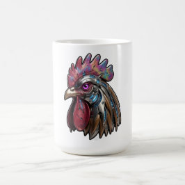 Caneca De Café Galo Ciberpunk Arte Mecânica Iridescente
