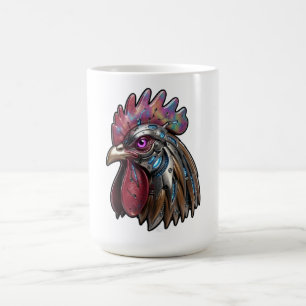 Caneca De Café Galo Ciberpunk Arte Mecânica Iridescente