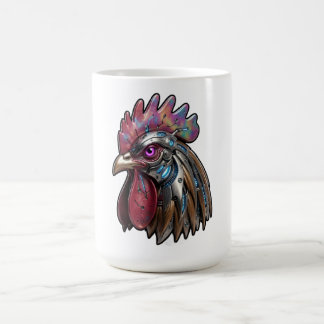 Caneca De Café Galo Ciberpunk Arte Mecânica Iridescente
