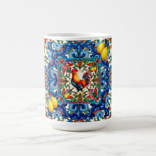 Caneca De Café Galo colorido,Mediterrâneo,mosaico,limão