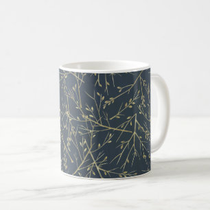 Caneca De Café Galo elegante de ramos e raminhos em azul