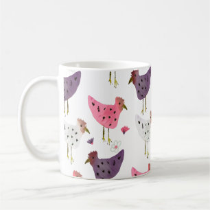 Caneca De Café Galo em Aquarela Padrão Floral Rosa Roxo  