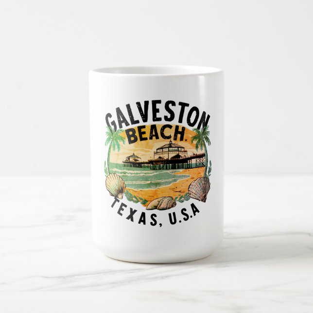 Caneca De Café Galveston Beach Retro Vignette (Centro)