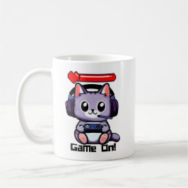 Caneca De Café Game On Gamer Cat Com Bar De Saúde
