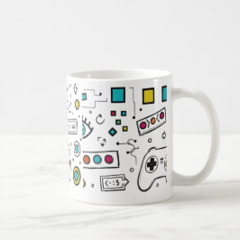 Caneca De Café Gamer Doodle Art Cool Tech  Gaming Pattern 