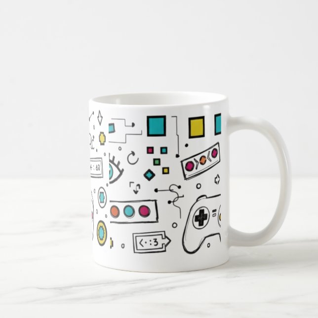 Caneca De Café Gamer Doodle Art Cool Tech  Gaming Pattern  (Direita)