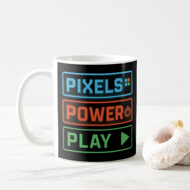 Caneca De Café Gaming Mug – Pixels Power Play Neon Coffee Cup (Com Donut)
