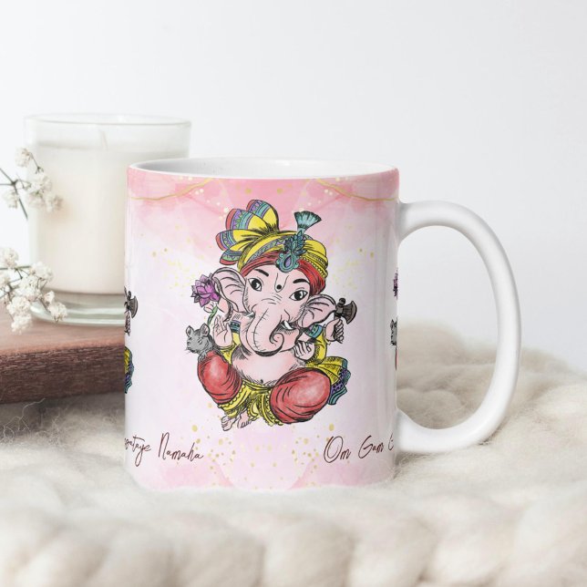 Caneca De Café Ganesha rosa Ganapathi, presente personalizado (Ganesha personalized mug cute Lord Ganesh Ganapathi pink coffee mug religious Hindu gifts)