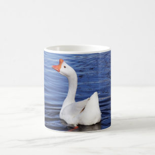 Caneca De Café ganso branco nadando em água azul