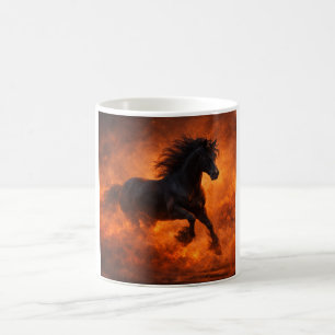 Caneca De Café Garanhão Preto Correndo Através da Névoa Laranja