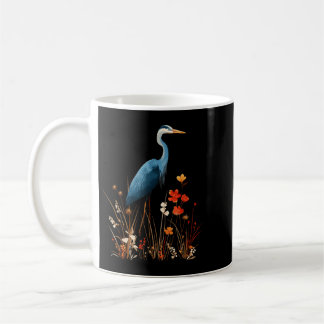Caneca De Café Garça Azul Floral Flor Silvestre Observação de Pás