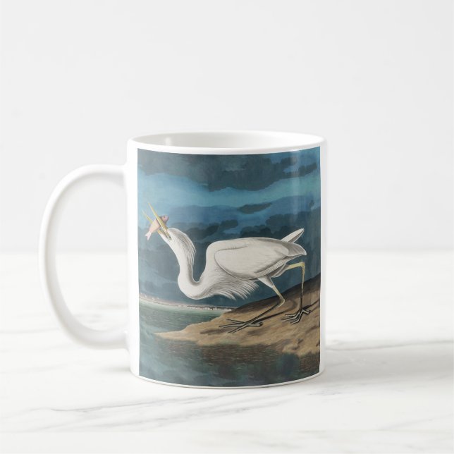 Caneca De Café Garça Branca Grande de Audubon: Ave Costeira Vinta (Esquerda)