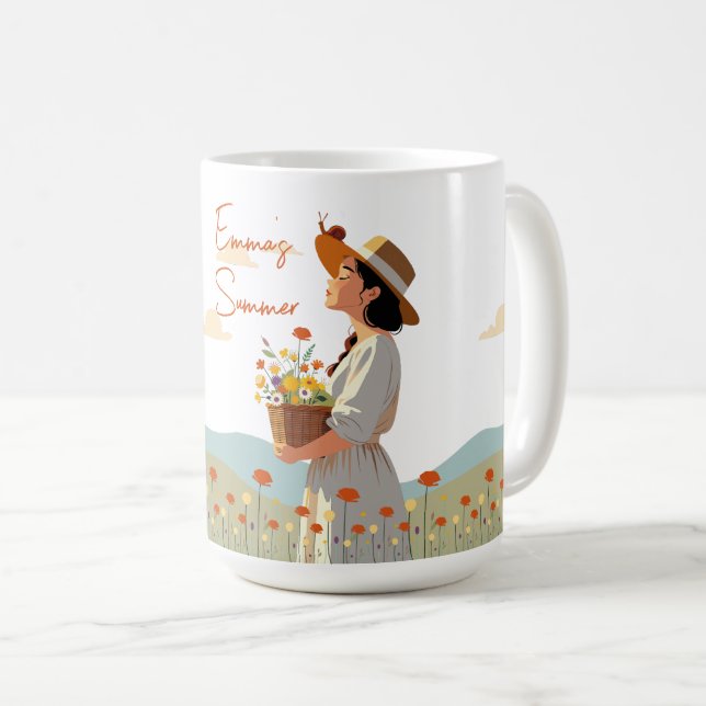 Caneca De Café Garden Girl Personalizada Floral Mug (Frente Esquerda)