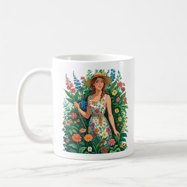 Caneca De Café Garden Queen | Floral Gardener Aesthetic (Esquerda)
