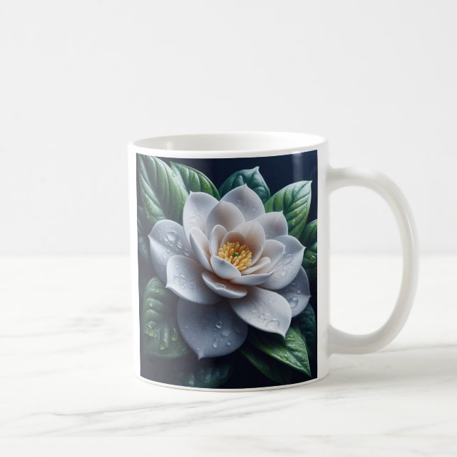 Caneca De Café Gardenia Branca Floral (Direita)