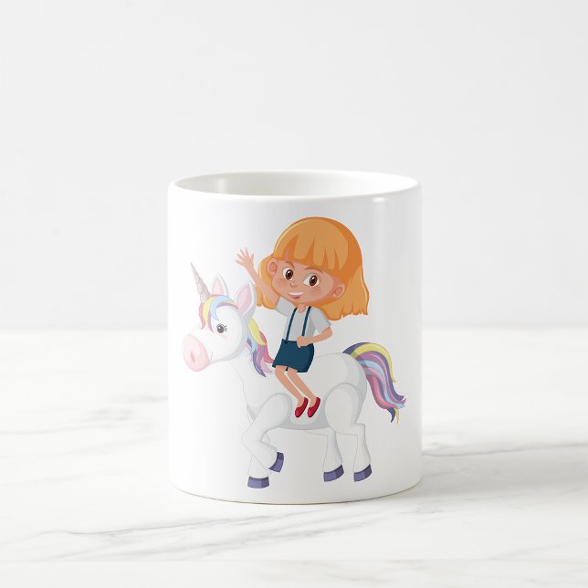 Caneca De Café Garota Andando Um Unicórnio (Criador carregado)