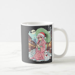 Caneca De Café Garota Anime Kimono Natal Japão Gato Natal Japão A