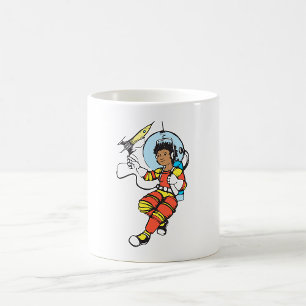 Caneca De Café Garota Astronauta com Blaster de Foguete