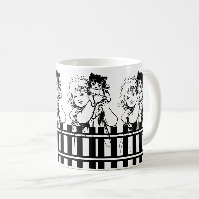 Caneca De Café Garota Bonita Adorável e Gato Bonito (Frente Esquerda)