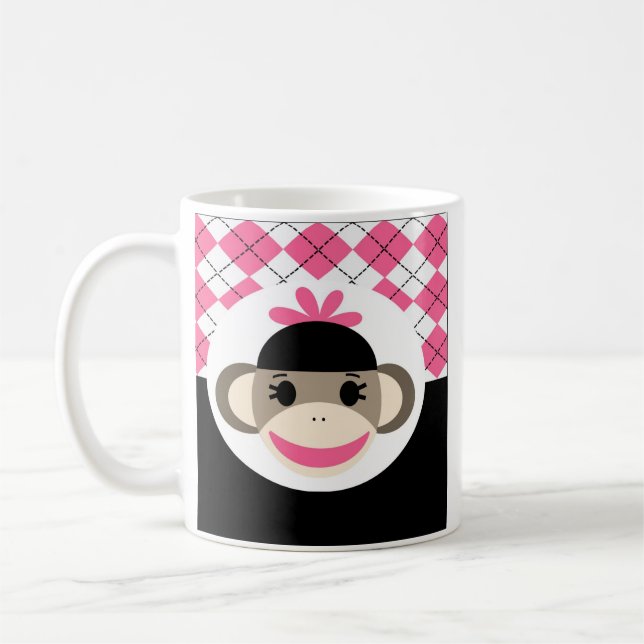 Caneca De Café Garota Bonita Boca Macaco Rosa Argyle Negro Rosa (Esquerda)