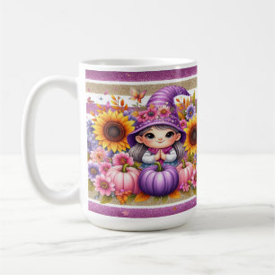 Caneca De Café Garota Bonita Com Chapéu Com Flores Coloridas, Abó