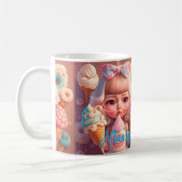 Caneca De Café Garota bonita Kawaii com sorvetes