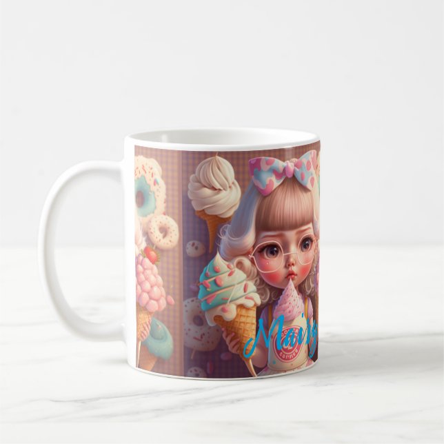 Caneca De Café Garota bonita Kawaii com sorvetes (Esquerda)