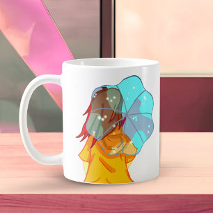 Caneca De Café Garota com guarda-chuva no Desenho Eólico