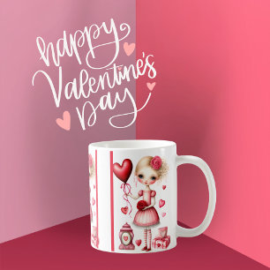 Caneca De Café Garota com Namorados de Balão