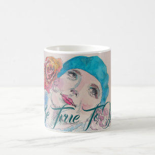Caneca De Café Garota com Rosa vermelha de Beret Watercolor Gift