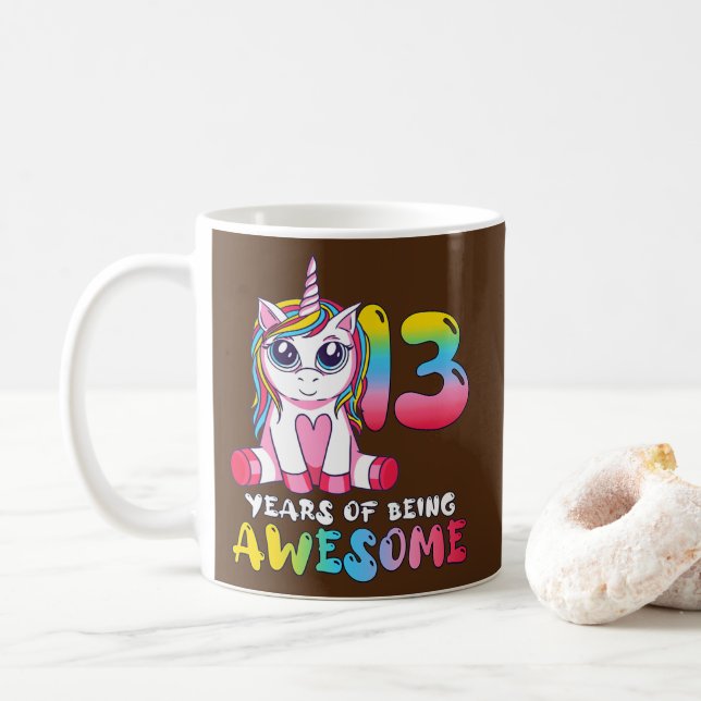 Caneca De Café Garota de 13 anos de idade, 13 de Unicórnio Bonito (Com Donut)