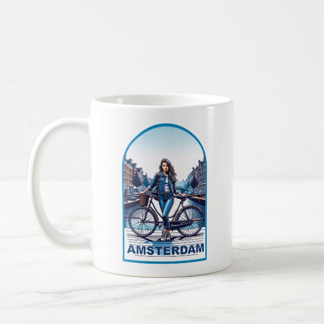 Caneca De Café Garota de Amsterdã com bicicleta na ponte (Esquerda)
