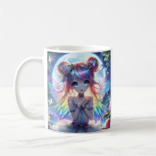 Caneca De Café Garota de Anime Cabelo Arco-íris Cantando Fada da