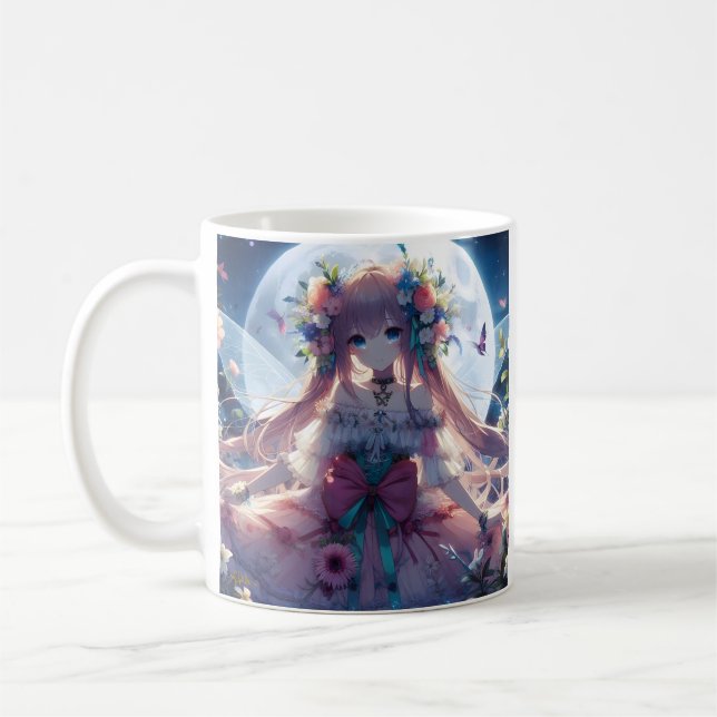 Caneca De Café Garota de Anime Flor Lua Fada (Esquerda)