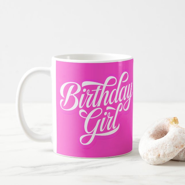 Caneca De Café Garota de Aniversário Rosa (Com Donut)