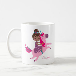 Caneca De Café Garota de Brunette Caçada no Unicórnio