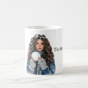Caneca De Café Garota de Cabelo Castanho Natal Snowball