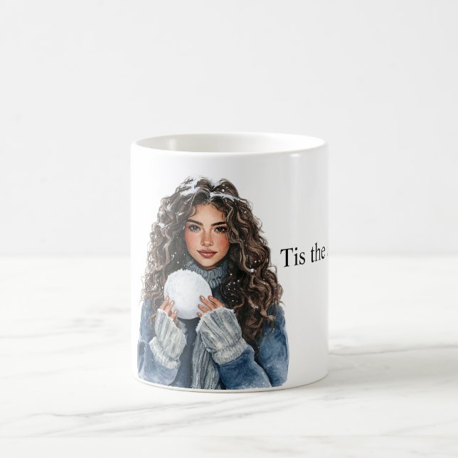 Caneca De Café Garota de Cabelo Castanho Natal Snowball (Centro)