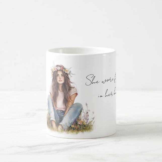 Caneca De Café Garota de Cabelo Marrom Flores no Cabelo (Centro)