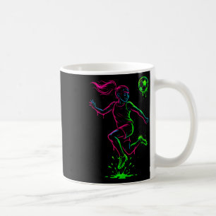 Caneca De Café Garota de Futebol Contorno Colorido Gráfico Para E