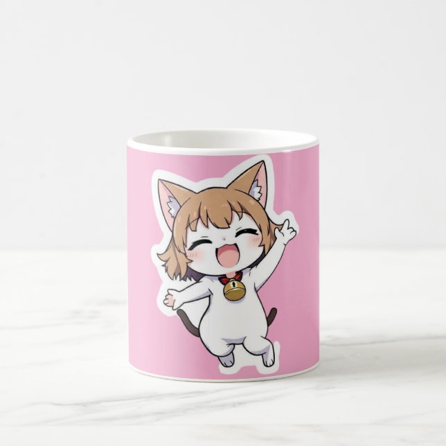 Caneca De Café Garota de Gato Chibi Reproduzível (Centro)