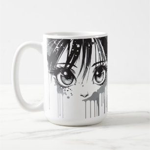 Caneca De Café Garota de Mangá com Olhar Encharcado de Tinta