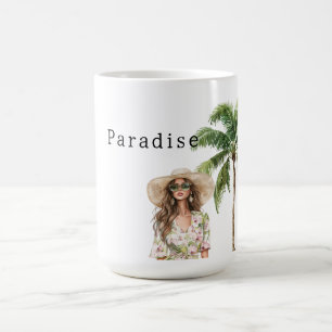 Caneca De Café Garota de Praia das Palmeiras Tropicais