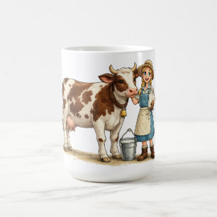 Caneca De Café Garota do campo com vaca, adorável arte do país le
