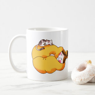 Caneca De Café Garota Dormindo com Gato Louco