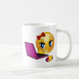 Caneca De Café Garota Emoji Laptop