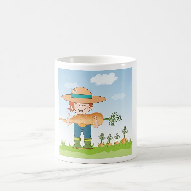 Caneca De Café Garota Fazendedora com Jardinagem de Cenoura Gigan (Criador carregado)